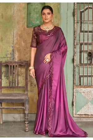 Satin Saree with blouse in Purple colour 1105a