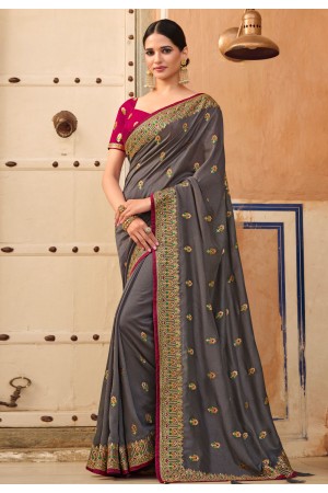 Silk Saree with blouse in Grey colour 4115