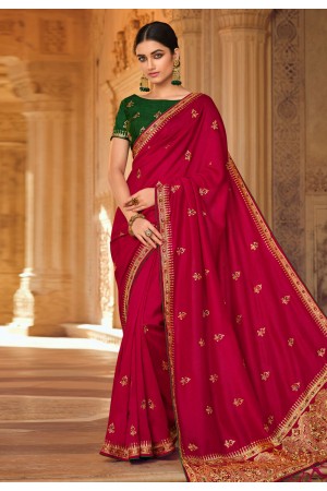Silk Saree with blouse in Magenta colour 4123