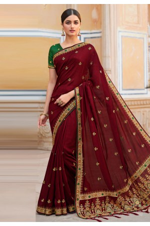 Silk Saree with blouse in Maroon colour 4116