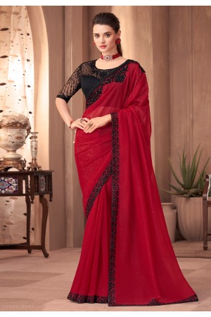 Silk Saree with blouse in Red colour 1101