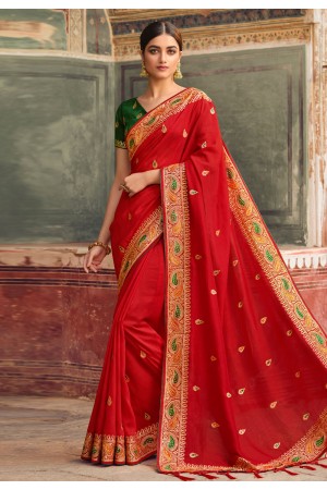 Silk Saree with blouse in Red colour 4118