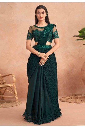 Silk designer Saree with blouse in Green colour 7309