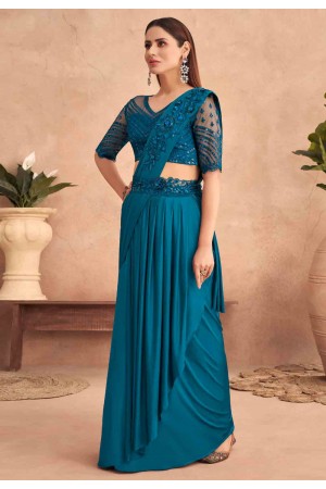 Silk designer Saree with blouse in Teal colour 7307