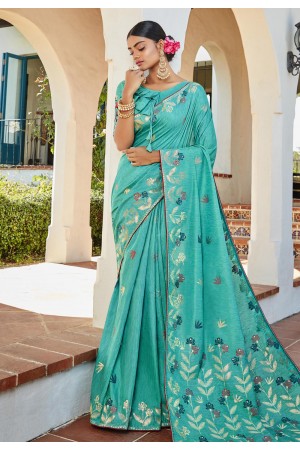 Aqua cotton jacquard festival wear saree 95788