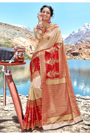 Beige banarasi silk saree with blouse 96679