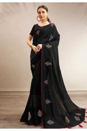Black chanderi silk festival wear saree 94803