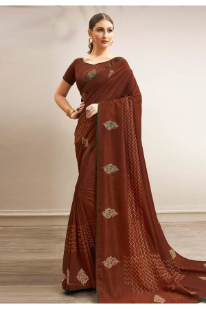 Brown chanderi silk festival wear saree 94801