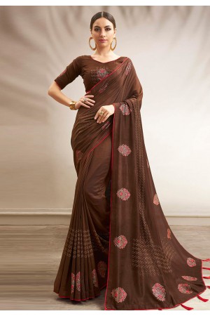 Brown chanderi silk saree with blouse 94798