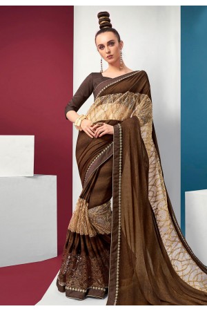 Brown lycra saree with blouse 94601