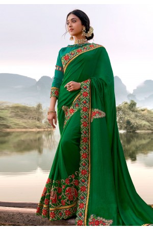 Green art silk festival wear saree 5898