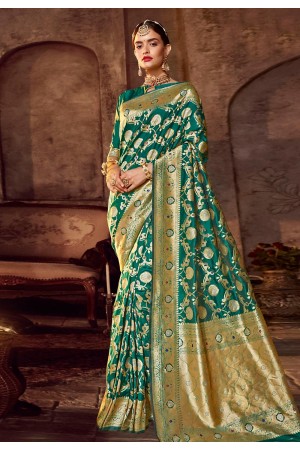 Green banarasi silk festival wear saree 96659