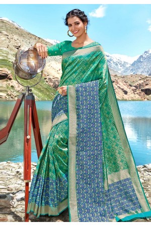 Green banarasi silk festival wear saree 96680
