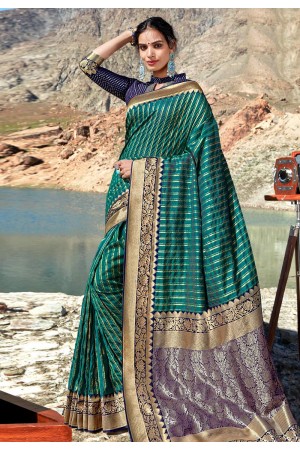 Green banarasi silk festival wear saree 96684