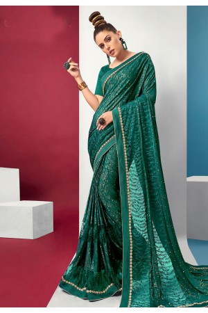 Green lycra festival wear saree 94598