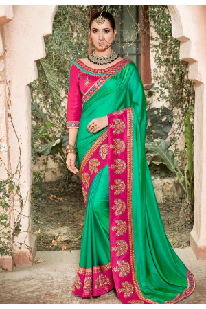 Green silk festival wear saree 1036