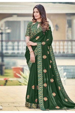 Green silk saree with blouse 94258