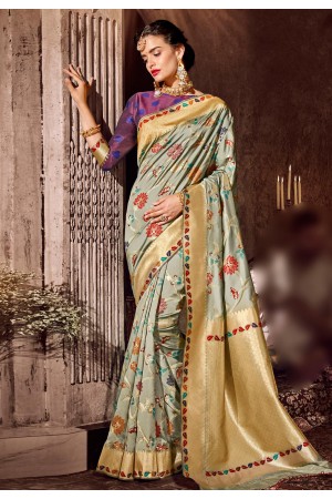 Grey banarasi silk saree with blouse 96662