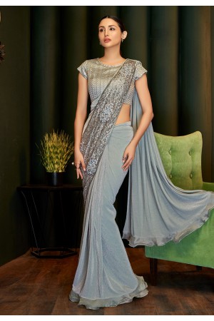 Grey lycra saree with blouse 5809