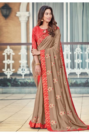 Light brown silk festival wear saree 94261