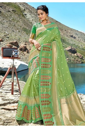 Light green banarasi silk festival wear saree 96682
