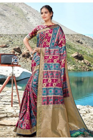 Magenta banarasi silk festival wear saree 96686