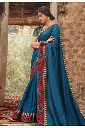 Navy blue silk saree with blouse 94263