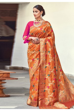Orange banarasi silk festival wear saree 204
