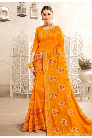 Orange silk festival wear saree 2827
