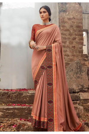 Peach silk saree with blouse 94267