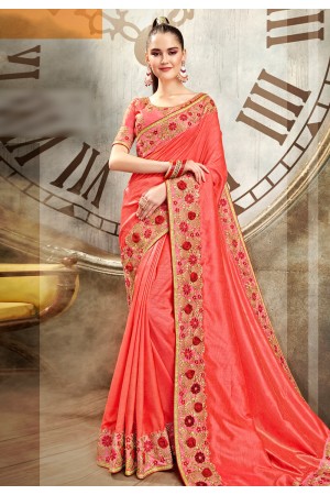 Pink art silk saree with blouse 64345