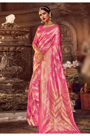 Pink banarasi silk saree with blouse 96676