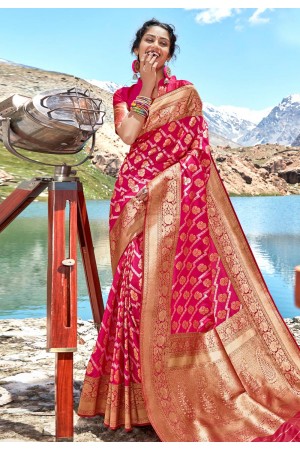 Pink banarasi silk saree with blouse 96677