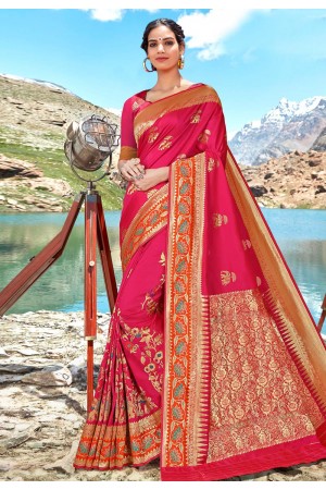 Pink banarasi silk saree with blouse 96683