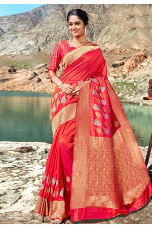 Pink banarasi silk saree with blouse 96685