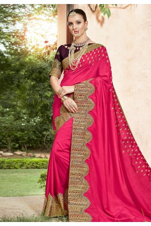 Pink silk saree with blouse 1037