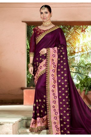 Purple silk saree with blouse 1035
