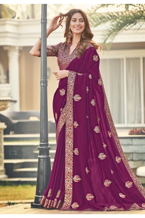 Purple silk saree with blouse 94256