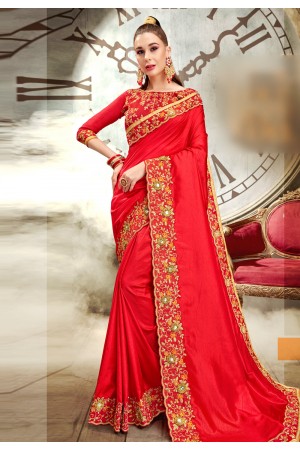 Red art silk saree with blouse 64349