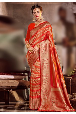 Red banarasi silk festival wear saree 96671