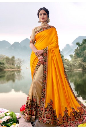 Yellow art silk half n half saree 5899