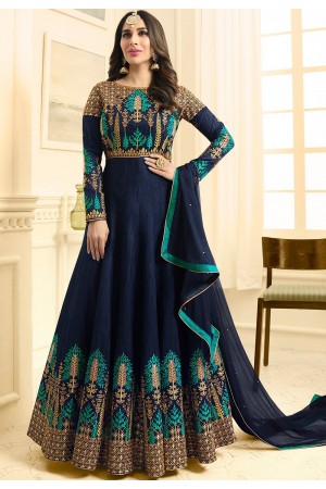 Sophie Choudry blue raw silk wedding anarkali