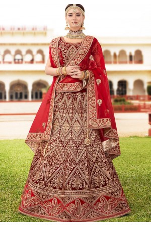 Maroon velvet Indian wedding lehenga