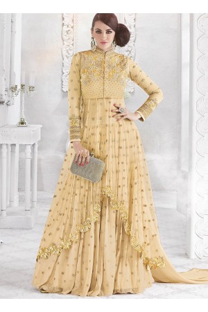 Cream color georgette and net party wear ghaghara 2-in-1 look