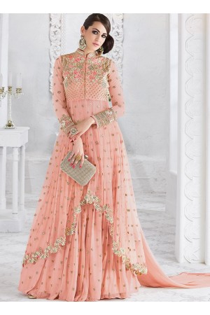 Pink color georgette and net party wear ghaghara 2-in-1 look