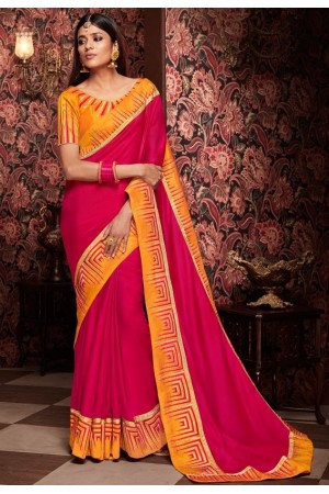 hot rani pink saree with silk blouse 1717