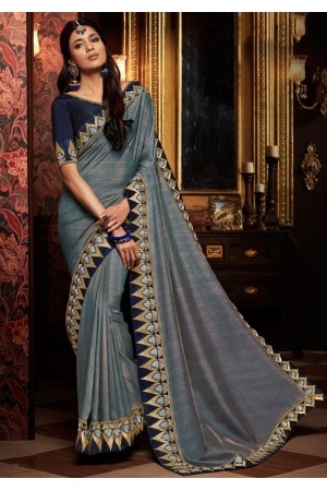 slate grey saree with silk blouse 1715