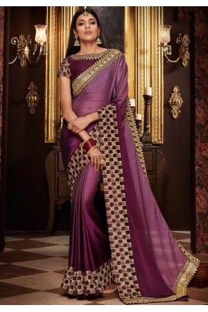 wine and mauve saree with silk blouse 1708