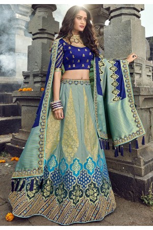 blue banarasi silk traditional lehenga choli 3704