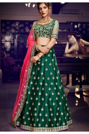 dark green silk embroidered lehenga choli 4161